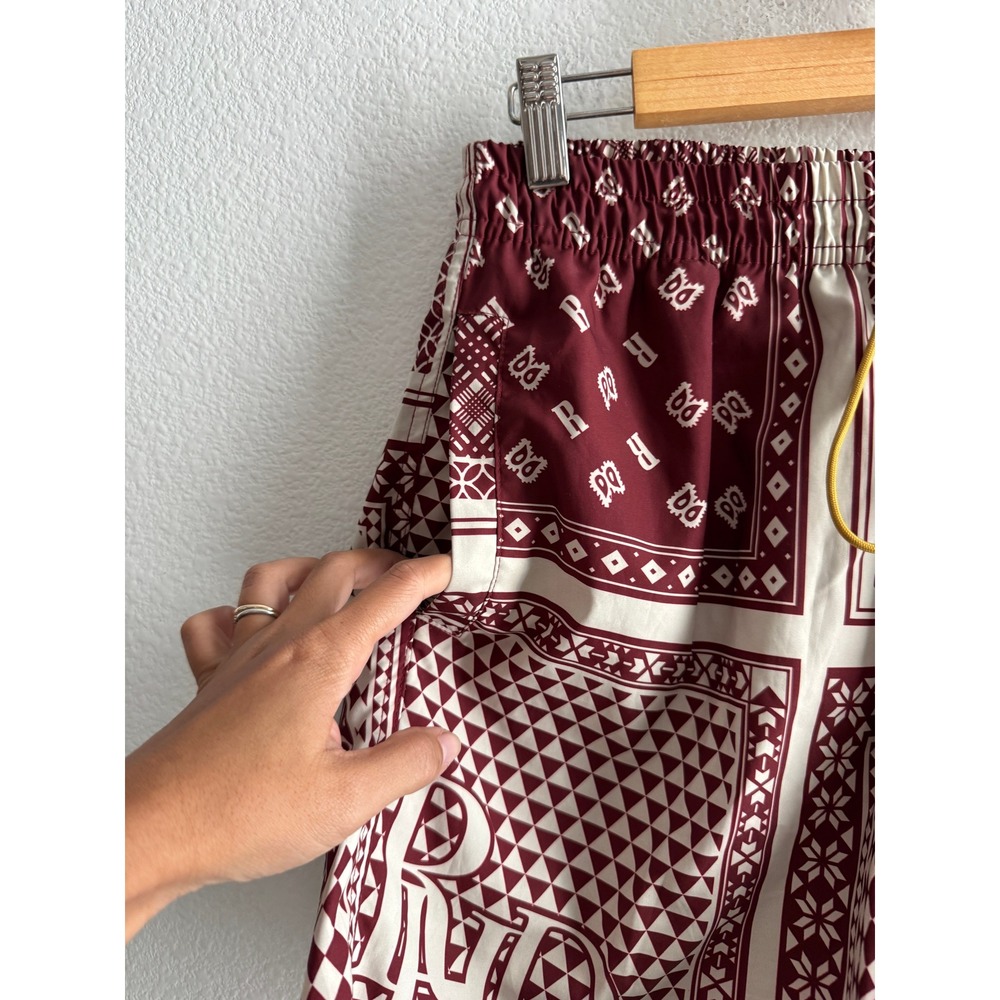 Rhude 2022 Burgundy Bandana Print Swim Trunks Mens Large Shorts - Picture 4 of 8